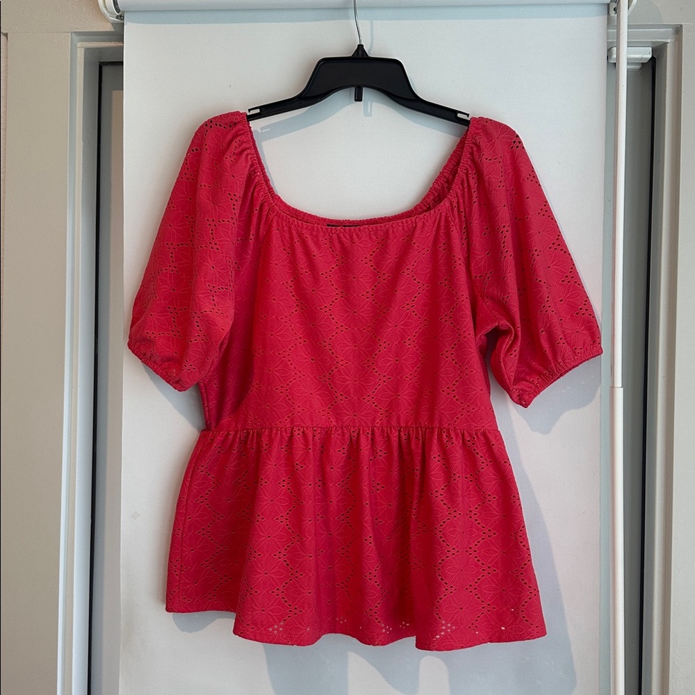 Peplum Blouse Coral Eyelet Peasant blouse